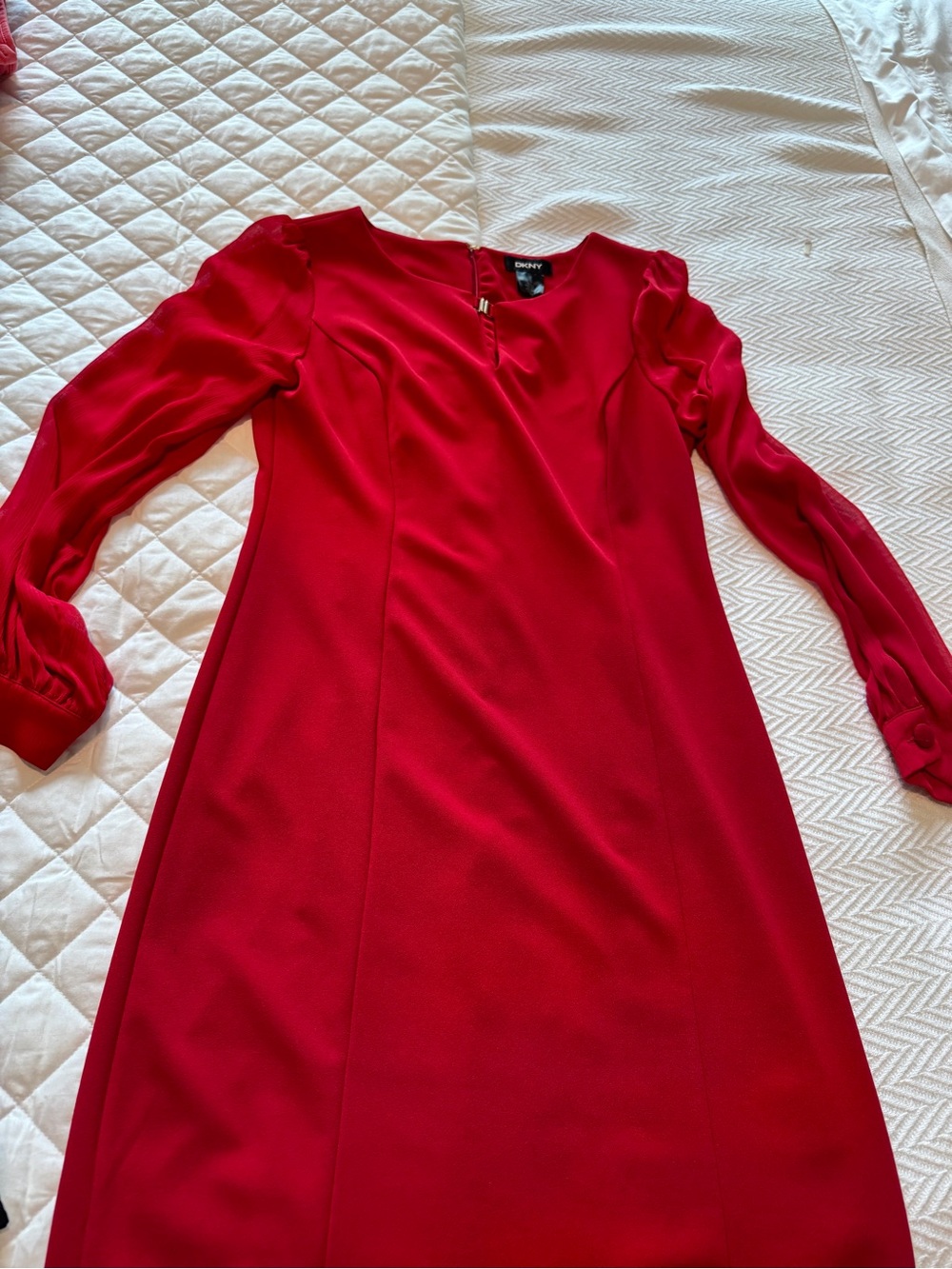 DKNY Vibrant Red Long Sleeve Shift Dress